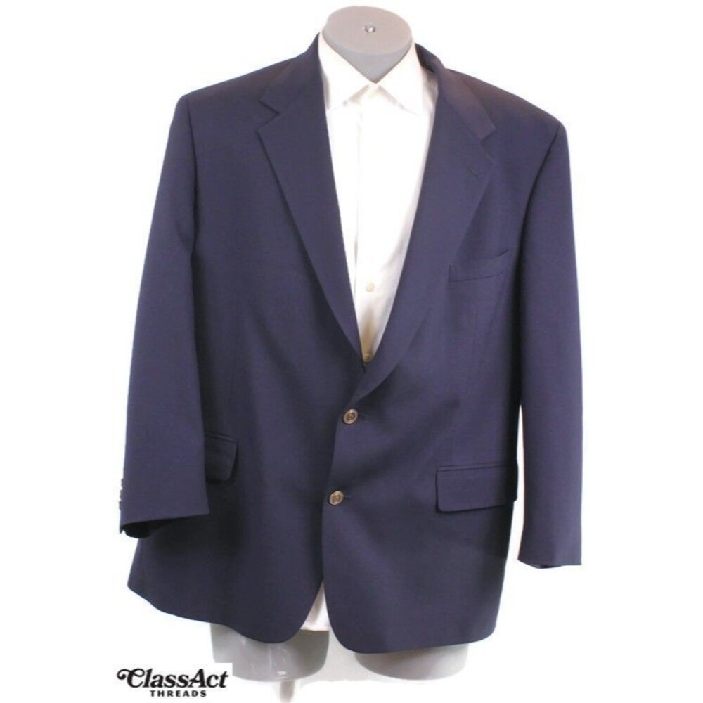 Bill Blass Sport Coat Blazer Mens Blue 2 Metal Button Wool 44R